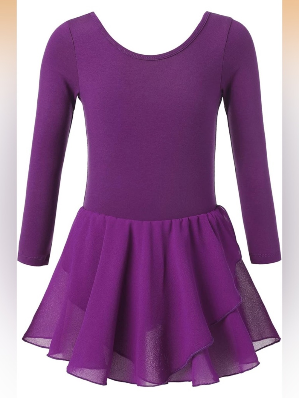 Girls Purple Long-Sleeve Dance Leotard with Flutter Skirt Size 6/7